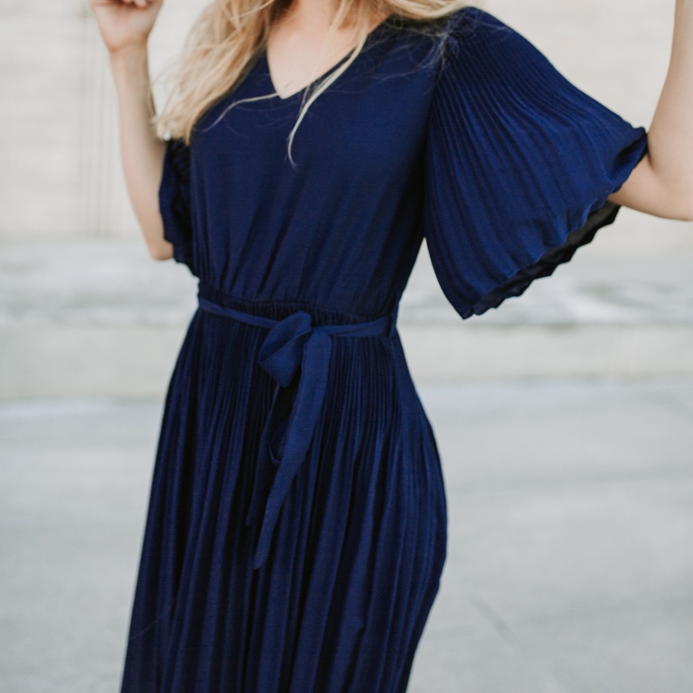 Navy Pleated Dress